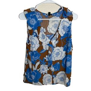 Talbots Blouse Women's Large V-Neck Floral Sleeveless Tank Top Shirt Casual